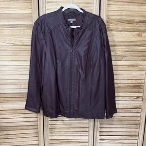 Roz & Ali Jacket Dark Brown Faux Leather Long Sleeve Size 3x